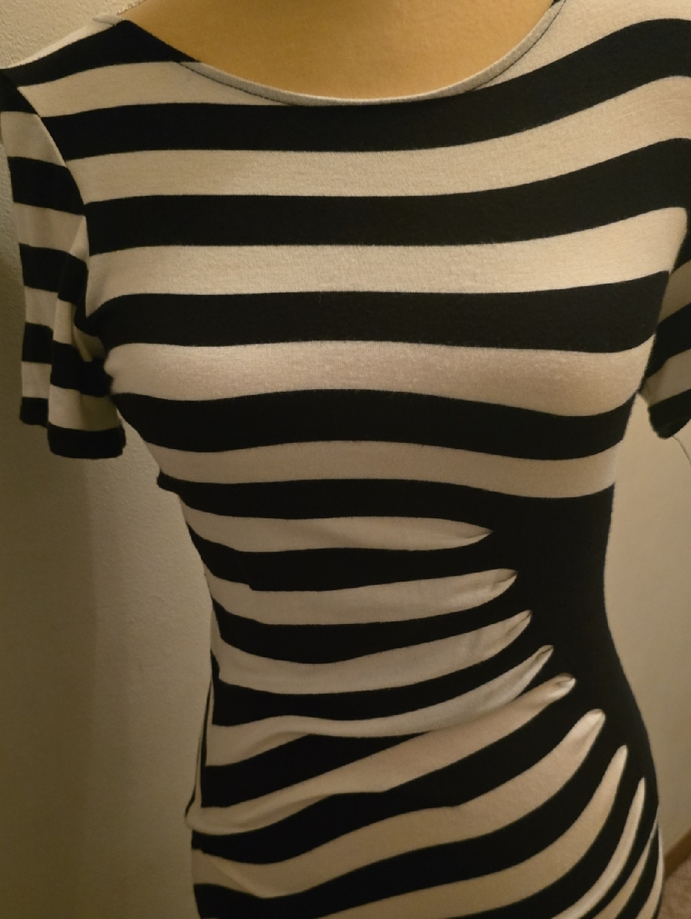Trulli Women's M Tall Black White Striped Pull On Maxi Dress Cinched Waist - Picture 3 of 7